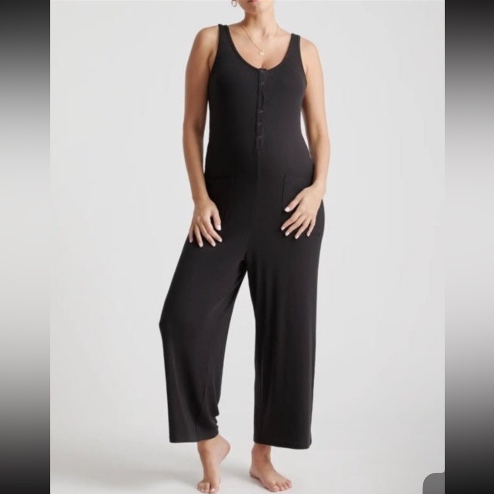 Quince Black Tencel Rib Maternity & Nursing Jumpsuit